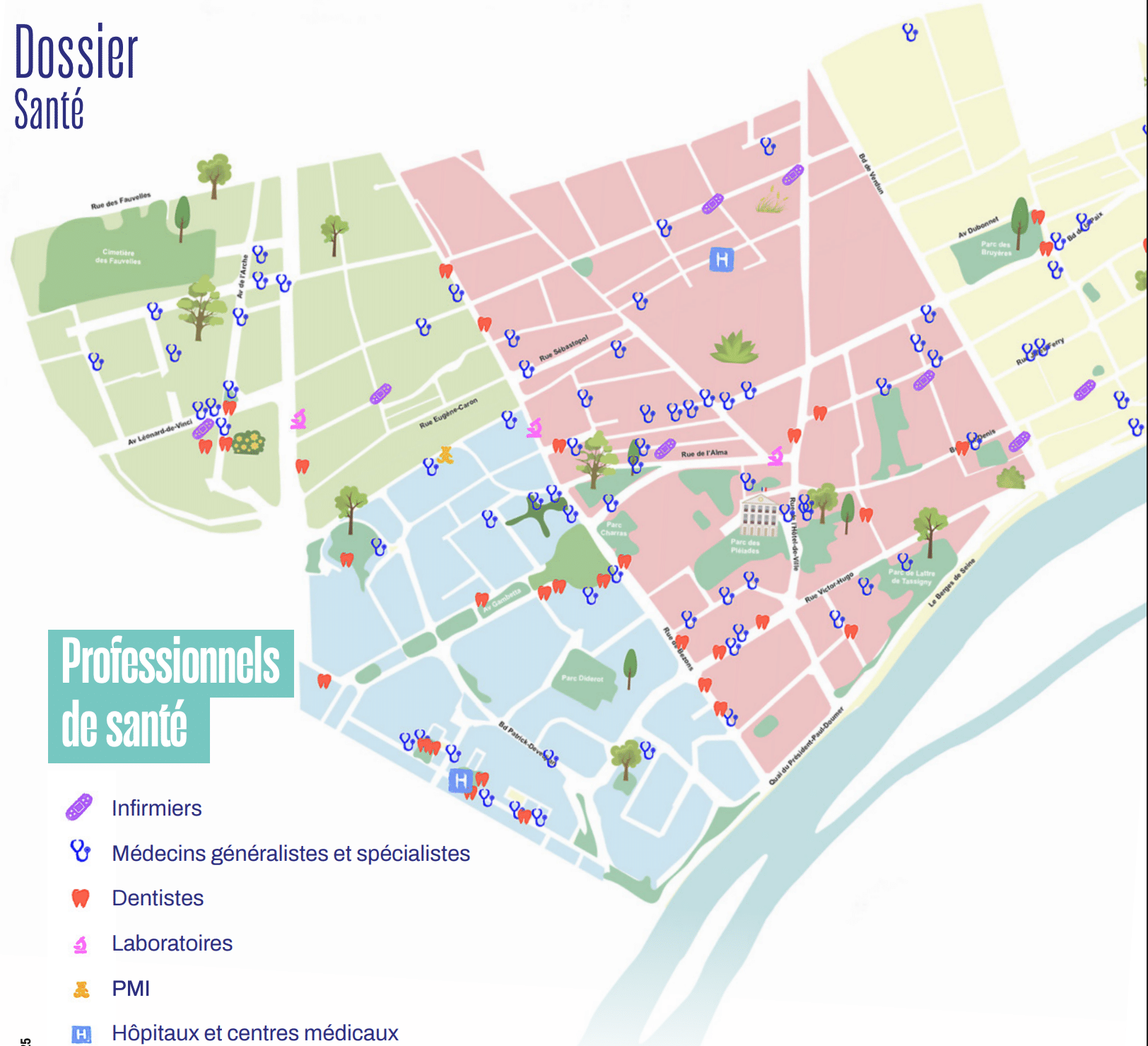 Carte des lieux de sante à Courbevoie