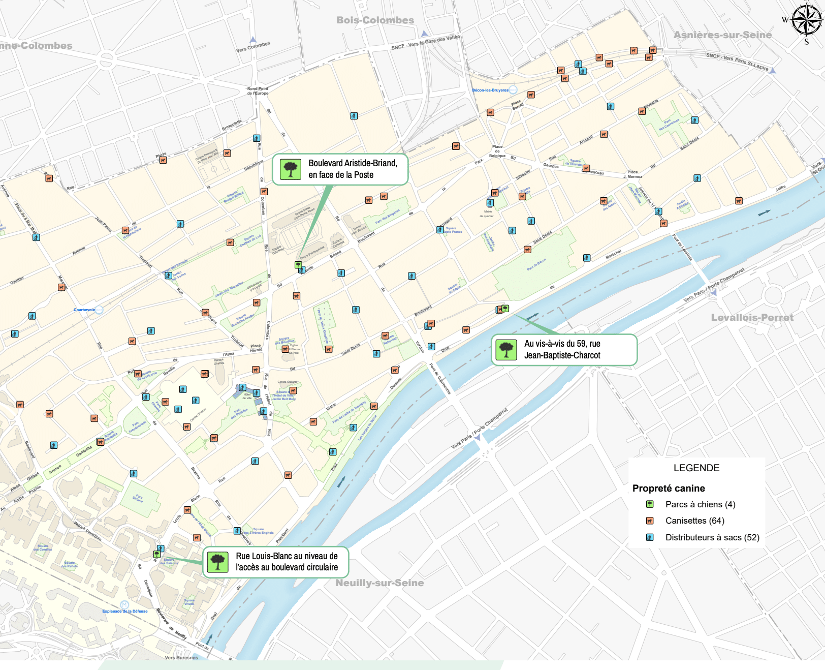 Carte des infrastructures pour animaux de compagnie à Courbevoie en 2026